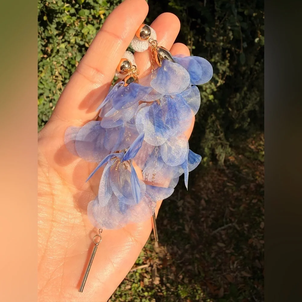 Dangle Blue and Gold Leaf Earrings
